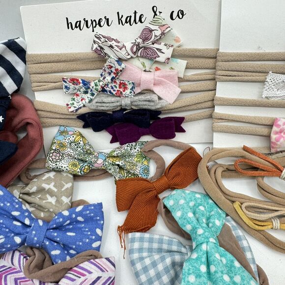 Huge Lot 65pc + Handmade Baby Toddler Headbeads Bows Clips Bonnets Floral Solid - Picture 4 of 15